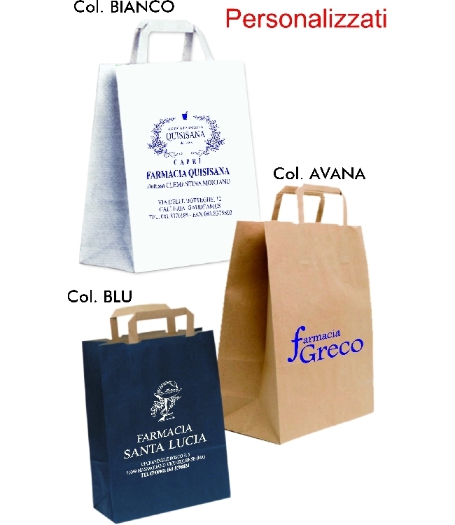 Art. EGO054 Shoppers in carta Kraft F.to 24+10x32 manico a piattina, imballo 400 pz.
